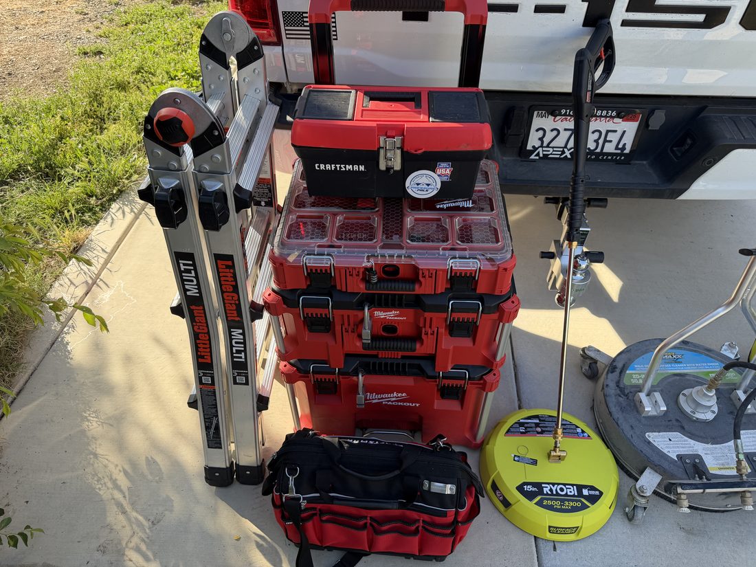 Milwaukee Packout stack with Little Giant ladder
